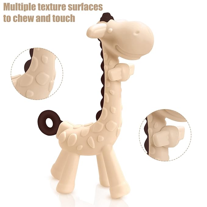 SHARE&CARE Silicone Giraffe Baby Teether Toy with Storage Case, for 3 Months Above Infant Sore Gums Pain Relief, Baby Teething Toys, Women Gift for Mom, Wife, Her (Cream)