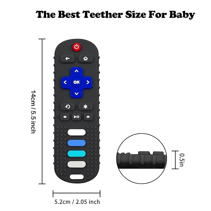 2-Pack Silicone Baby Teething Toys, Fire TV Remote Shape for 18 Months Infant, Toddlers, Boys and Girls Early Educational Sensory Toy (Black+Purple)