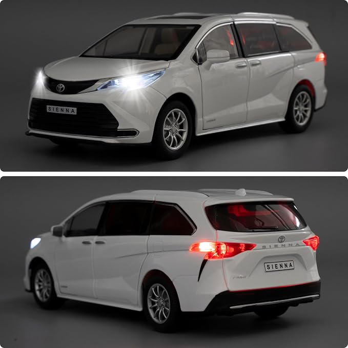 BDTCTK 1:24 Sienna MPV Car Model, Pull Back Diecast Toy Car with Sounds＆Lights for Kids Boys Girls and Adults, Gift White.