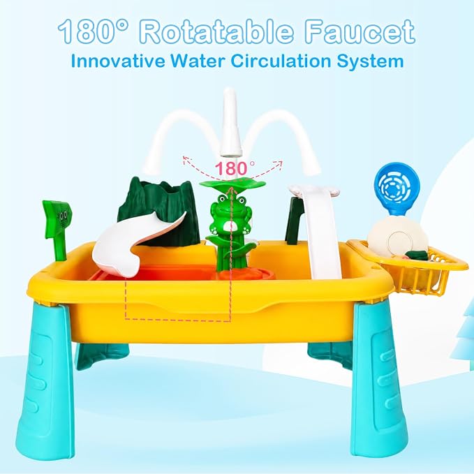 Toddler Water Table with Running Water Sink, 2026 Upgraded Kids Kitchen Play Sink Toy with Pump, Fishing Game & Sensory Water Play Toys for Boys Girls Ages 1-3