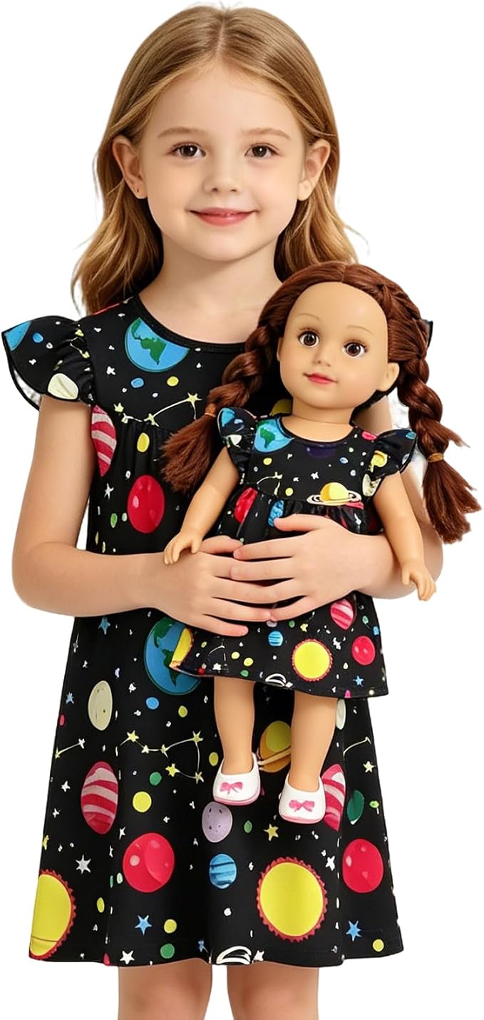 AmzBarley Matching Doll & Girl Pajamas Girls Nightgowns Sleepwear Night Dress for Kids and 18 inch Doll Clothes