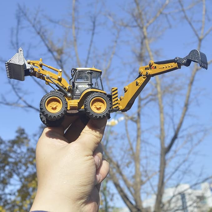 Ailejia Die-cast Backhoe Loader Excavator Truck Toys Heavy Duty Wheeled 1/50 Metal Engineering Vehicle Construction Tractor Model Toy for Boys (Backhoe)