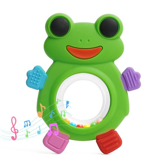 Baby Teething Rings Toys,Over Sized of A Frog Infant Toys Relief Teethers for Babies 3-6-12-18 Months,Sensory Toys Rattle Teether Silicone Teether Relief Chew Soothing,BPA Free