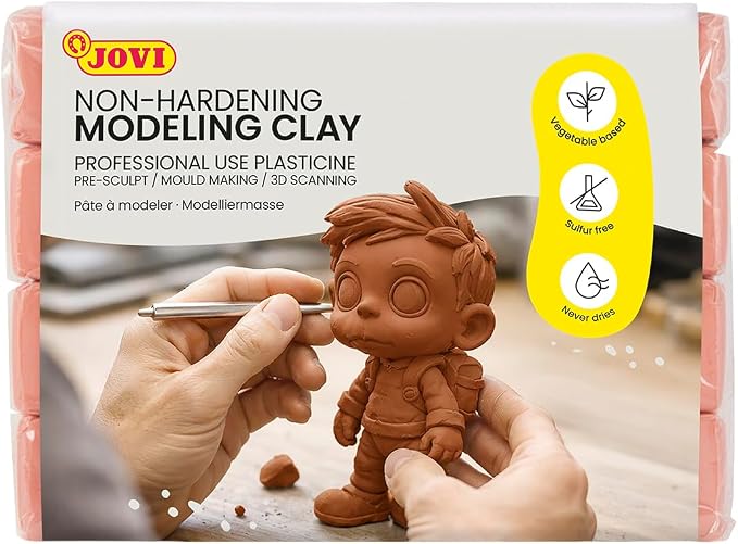 Jovi - Non-Hardening Pre-Sculpt Clay, 3 Pounds Total, 4 Non-Drying Bars, 0.77 lb Each, Porfessional Arts and Crafts, Non-Toxic and Gluten Free plasticine (Peach)