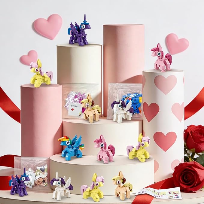 WODMAZ 24 Packs Animal Building Blocks for Kids, Unicorn Building Blocks Toy Set for Kids Classroom Prizes Goodie Bags, Valentine Gifts, Easter Basket Stuffers