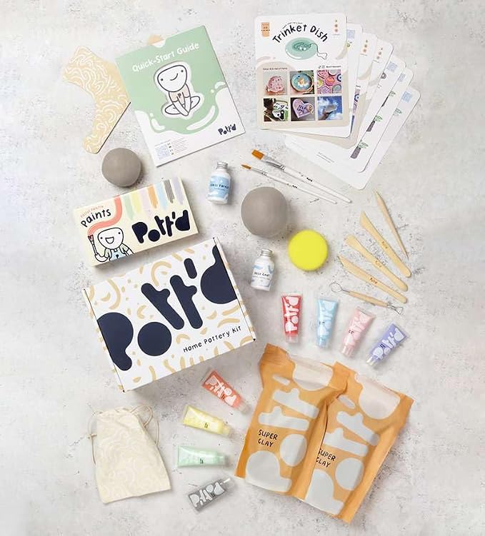 Pott'd Air Dry Clay for Adults. Beginners Home Pottery Kit for Adults. DIY Crafts Includes: Air-Dry Clay, Tools, Paints, Brushes, Sealant, Guides