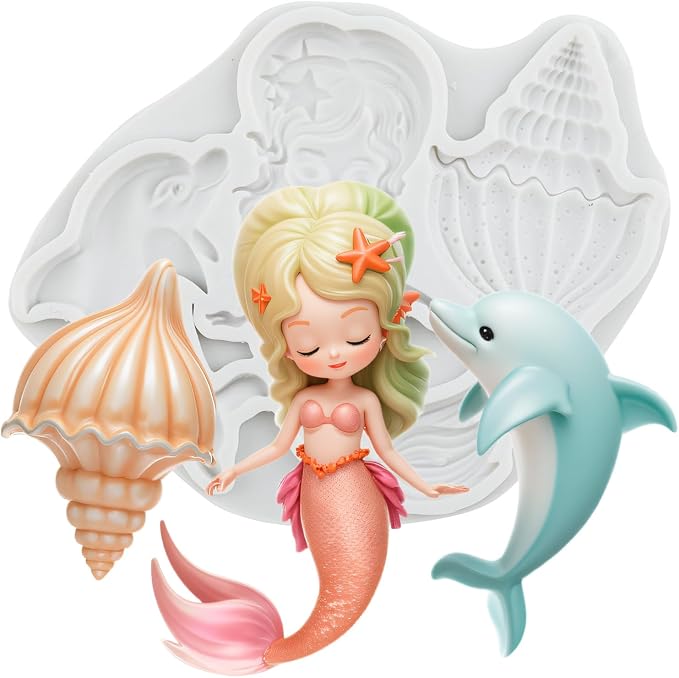 Mermaid Polymer Clay Molds Mermaid Dolphin Conch Silicone Mold for DIY Craft Resin Casting Molds DIY Crafts Air Dry Polymer Clay Tools Jewelry Making