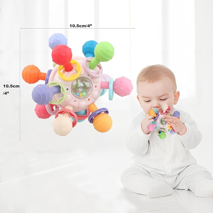 Baby Sensory Teething Toys - Baby Teether & Rattle - Gifts for Infant Newborn Boys Girls 0 3 6 9 12 18 Months - Toddler Montessori Educational Learning Toys (Pink)