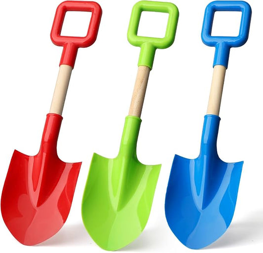 Umnodobn Beach Sand Toys 16 Inch Shovels for Kids Adults, Spade Scoop Gardening Tools, Sandbox Kit Wood ABS Spade for Travel Garden Outdoor Snow Backyard Summer Vacation Toys for Boys Girls 3 PCS
