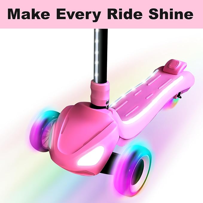 3 Wheel Electric Scooter for Kids Ages 3-10, w/Storage Basket, LCD Screen, Full Body Lights Up, Wide Deck, 5Mph Safe Speed, 90min Riding, Balance Foldable Kick Scooter for Boys & Girls