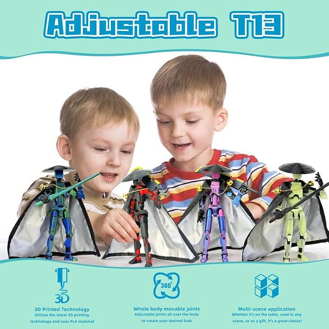 T13 Assembly Completed Action Figures,T-13 Action Figure, Robo 13 3D Printed Action Figure - The Ultimate Hero for Action-Packed Playtime,5.2 Inch, Blue Green