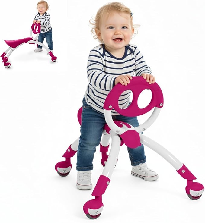 YBIKE Pewi Balance Bike Toddler Toys - Walking Ride On Toys, Toddler Push Car, Kids Bike for Ages 9 Months to 3 Yrs, Durable Push Toy, Comfortable, Indoor & Outdoor, Up to 44 Lbs, Raspberry