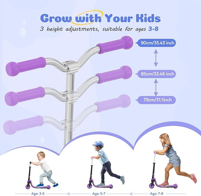 Tonbux Scooter for Kids with Light-Up Wheels & Deck, Adjustable Heights 2 Wheel Kids Scooters for Kids 5-7, Toddler Scooters with 4 Lighting Modes Deck