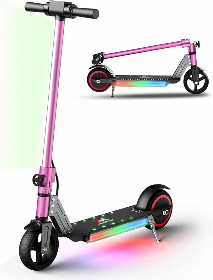 Classic Foldable Electric Scooter for Kids, Bright Front Lights, Shining Pedal Lights, LED Display, Dual Brakes 150W Motor Kids Electric Scooter, UL2272 Certified