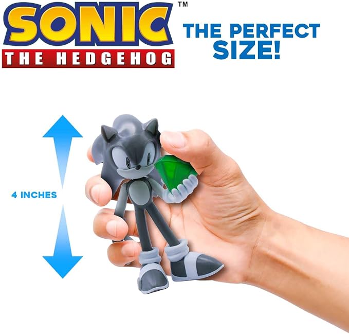Just Toys LLC Sonic The Hedgehog Buildable Figure, Black & White Limited Edition – 4″ Collectible Toy with Moveable Arms & Accessories (Gold Ring & Chaos Emerald)