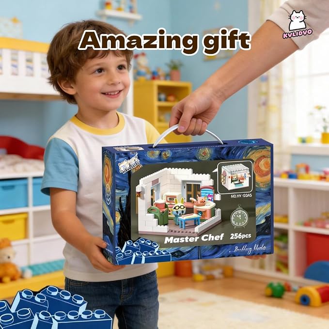 Koko's Cat Town DIY Miniature House Kit, Tiny White House Series Kitchen Building Kit, Purrfect Dollhouse with 256PCS, Cat Toys Gift for Girls Boys Teens Kids Ages 3+