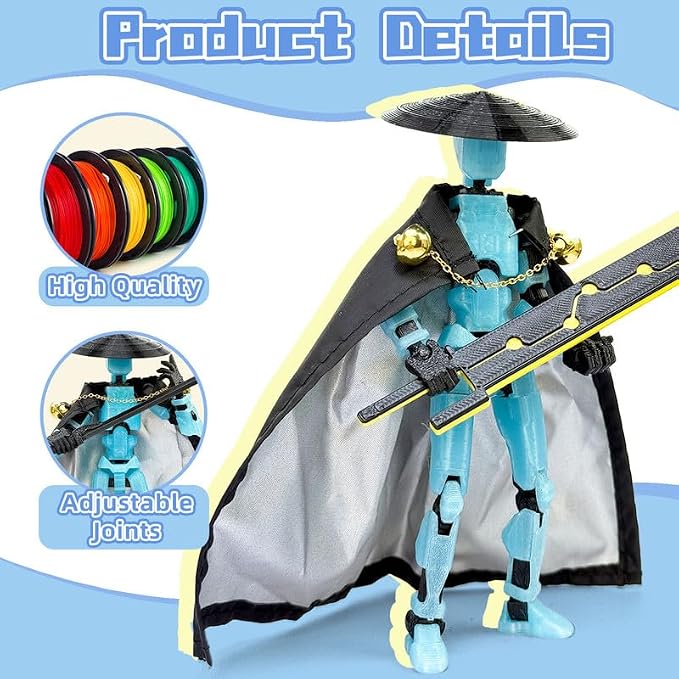 T13 Assembly Completed Action Figures,T-13 Action Figure, Robo 13 3D Printed Action Figure - The Ultimate Hero for Action-Packed Playtime,5.2 Inch, Blue(Glows in The Dark)