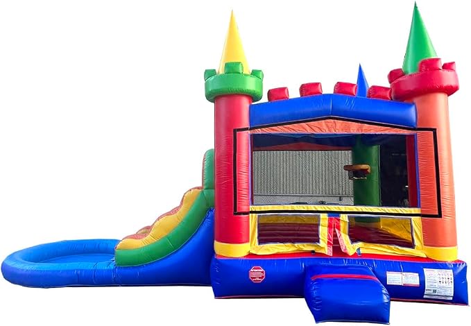 Inflatable Bounce House with Slide for Kids - Backyard Modular Rainbow Castle Combo Bouncer with Water Pool, Outdoor Toys, Jumpers for Kids - Bounce House with Blower & Stakes - 12' x 12' Area