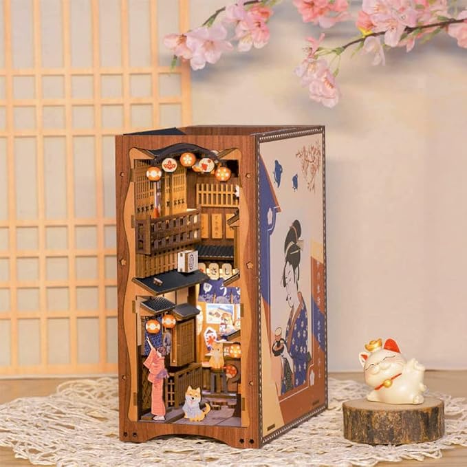 CUTEBEE Book Nook Kit - DIY Miniature House Japanese Sakura Dollhouse Kit for Adults, Booknook Tiny House Bookshelf Decor 3D Wooden Puzzle, Gifts for Family, Friends (Under the Sakura Tree)