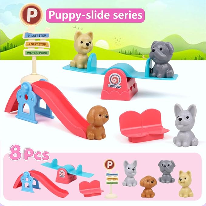 45Pcs Pet Pretend Play Toy Dollhouse Playset Accessories,Cat Puppy Dog Hamster Realistic Animals Tiny Mini Figures Furniture,Vet Care Center Preschool Educational Gift Boys Girls Kids Toddler