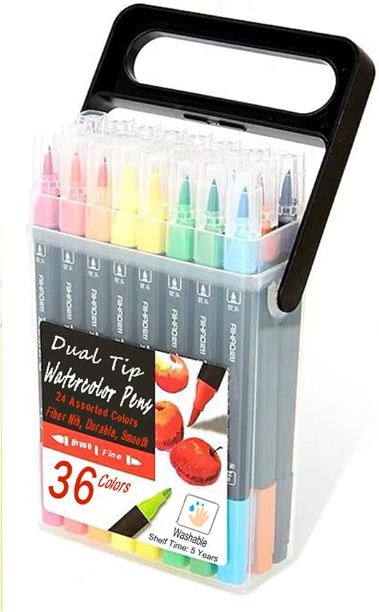 WQIYA Dual Tip Markers for Kids, Washable Markers Set, Art Marker with Stand Portable Box, Gift For Kids (36 Colours)