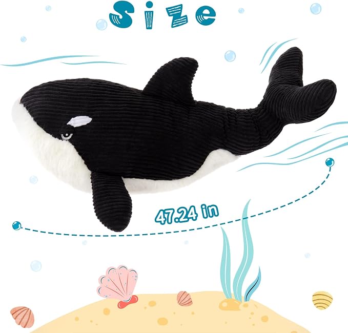 MorisMos Giant Orca Stuffed Animal,47" Plush Orca Whale Toy for Kid/Adult,4ft Realistic Large Killer Whale Stuffed Animal Decor,Big Blackfish Ocean/Sea Animal Gift for Marine Creature Lover,Passed CPC