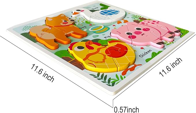 Learning Farm Animal Jigsaw Puzzles for Toddlers, Gifts for 2 3 Years Old Girls Boys,Wooden Montessori Puzzle 2-4, Toddler Toys Educational Toys Kids Ages 1-3