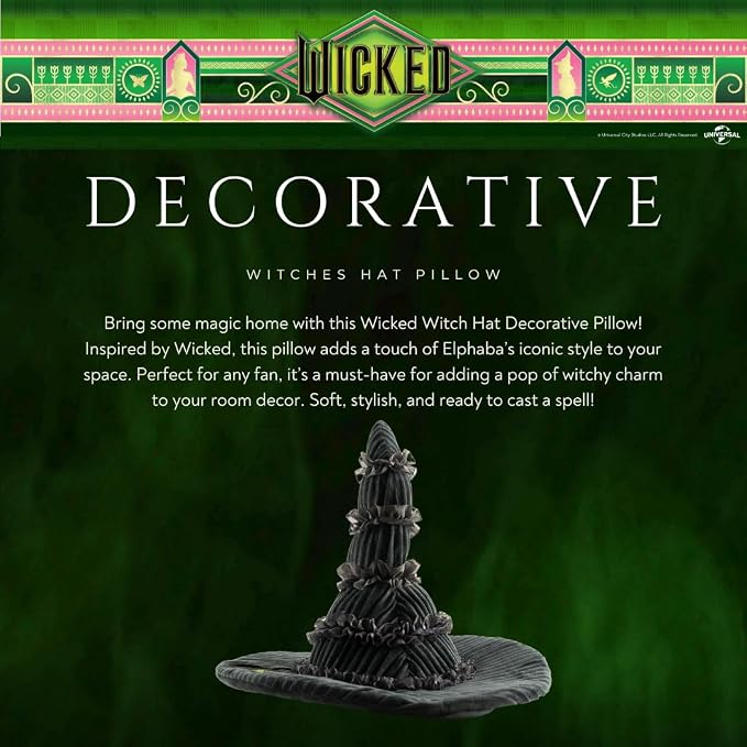 Wicked Elphaba's Witch Hat Bedding Super Soft Plush Decorative Throw Pillow, 14 in X 9 in, (Officially Licensed Product) By Franco Collectibles