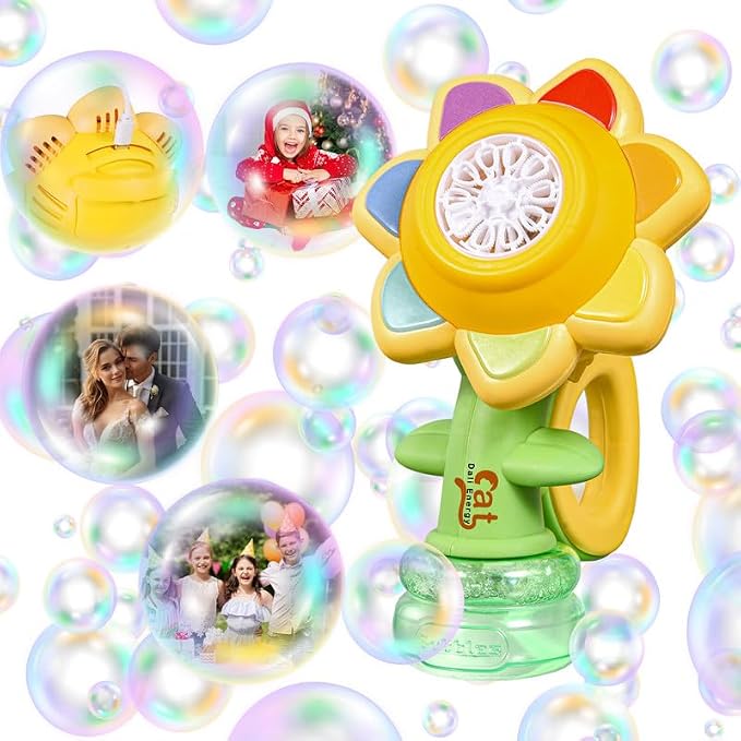 Sunflower Bubble Machine for Kids Automatic Flower Bubble Toy with Colorful Lighting for Toddlers Handheld 20000+Bubbles 3 Modes Fun Swing Dance Bubble Maker Blower Blaster Outdoor Toys Maize