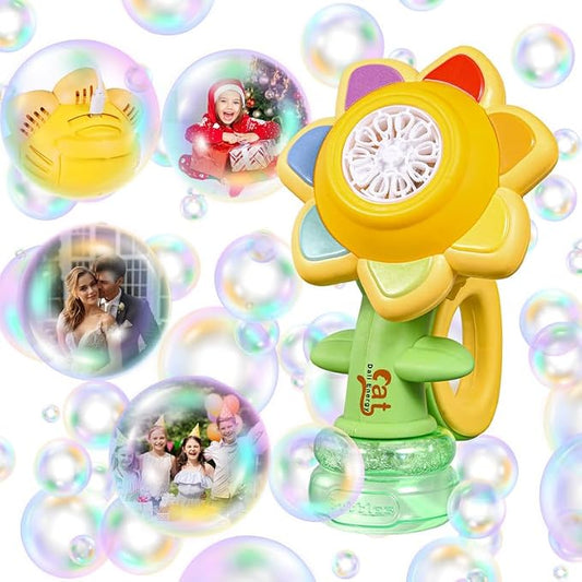 Sunflower Bubble Machine for Kids Automatic Flower Bubble Toy with Colorful Lighting for Toddlers Handheld 20000+Bubbles 3 Modes Fun Swing Dance Bubble Maker Blower Blaster Outdoor Toys Maize
