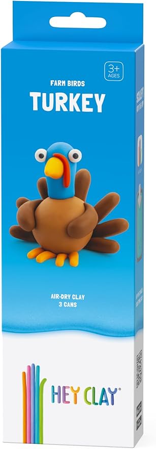 HEY CLAY Modelling Air-Dry Clay with Fun Interactive App - Non-Toxic, Non-Stick Modeling Clay Crafts Set for Kids Ages 3 to 8-3 cans (Farm Birds: Turkey)