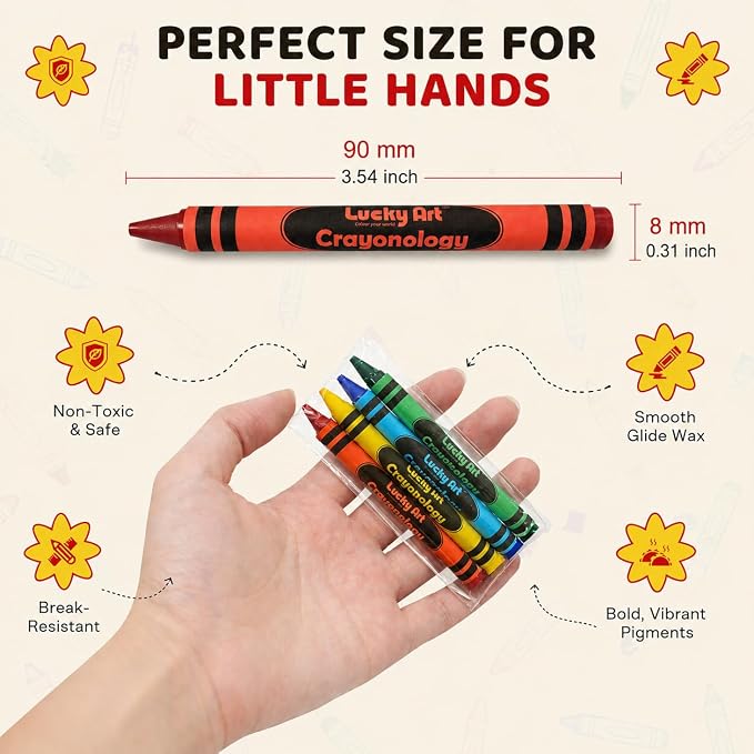 Lucky Art Extra Long Crayon Packs – 400 Packs of 4 Colors (1600 Count) Non-Toxic Kids Crayons, Perfect for Restaurants, Party Favors, Goodie Bags, Classrooms & Kids Activities