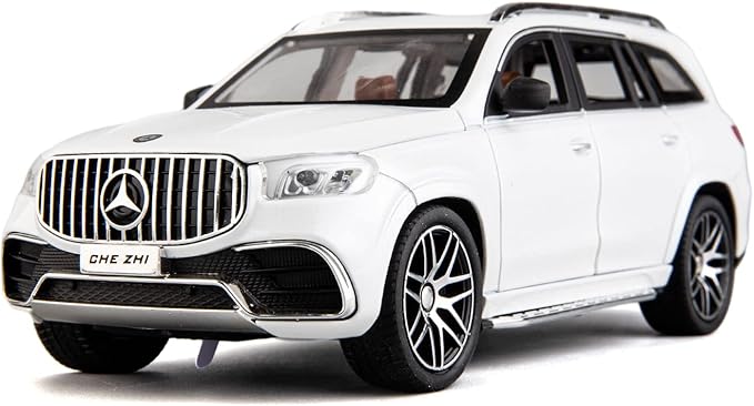 WAKAKAC 1/24 GLS63 AMG Model Car,Zinc Alloy Diecast Toy Car Pull Back with Light and Sound Toy Vehicle Door Can Be Opened (White)