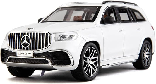 WAKAKAC 1/24 GLS63 AMG Model Car,Zinc Alloy Diecast Toy Car Pull Back with Light and Sound Toy Vehicle Door Can Be Opened (White)