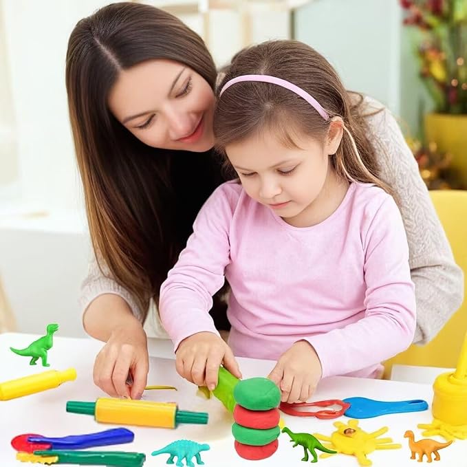 Unleash Creativity with 11 Unique Dinosaur Fossil Molds Dough Toys Dough Whit 5 Bright Color Dough.Ideal as a Gift for Kids Aged 3-4-8 Years