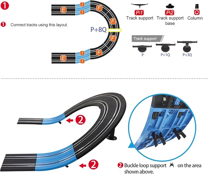 AGM MASTECH Extension Set #3-38 Piece Track Expansion Accessory Pack(Fly-Over Slope) - for Use with AGM MASETCH 1:64 Slot Car Racetrack Systems, MR-P03