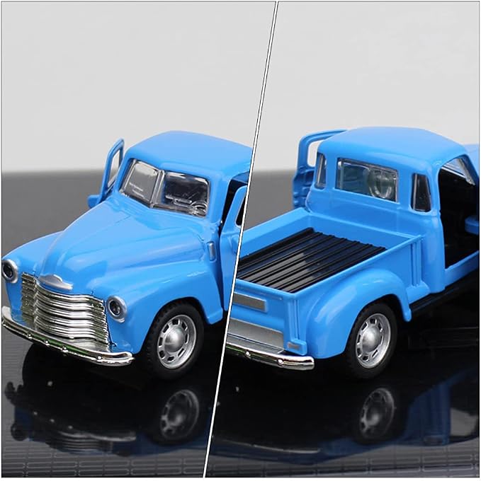 Classic Diecast Metal Pickup Truck Model, Vintage Blue Stepside Toy Vehicle Retro Alloy Car Figurine for Home Office Tabletop Decor Collectible for Kids and Adults