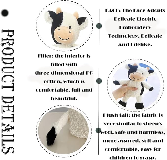 11.8" Cow Stuffed Animals Soft Cuddly Cow Plush Stuffed Animal Toy for Kids