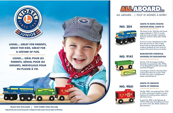MasterPieces Wood Train Sets - Lionel Santa Fe Cargo 3 Piece Train Set - Officially Licensed Toddler & Kids Toy