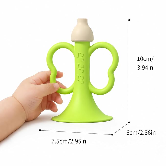 Baby Trumpet Toy 6-12 Months, Silicone Baby horn blowing toy with 2PCS yellow green for Teething Sensory play, Easy Grip Toddler whistle toys 0-6 Months Newborn Gift (Trumpet)