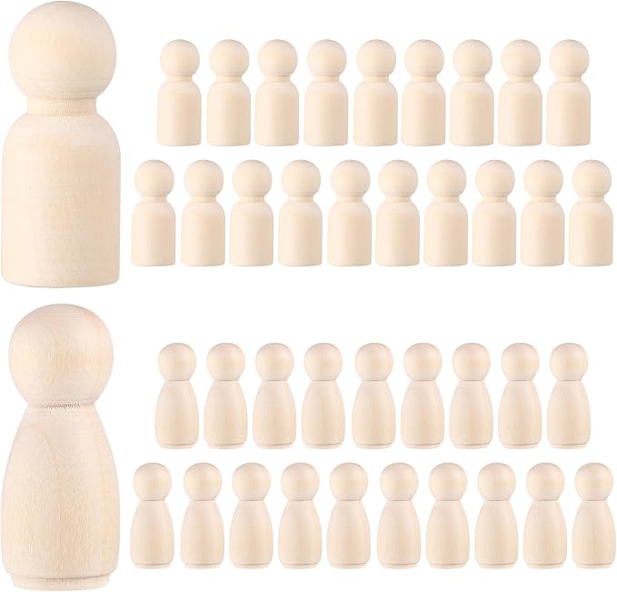 Wooden Peg Dolls, Peg Dolls Unfinished, Wooden People Figures, Natural Wood Figures for Painting, DIY Arts and Crafts, 2 Different Shapes, 40 PCS