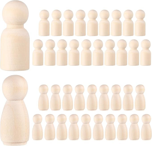 Wooden Peg Dolls, Peg Dolls Unfinished, Wooden People Figures, Natural Wood Figures for Painting, DIY Arts and Crafts, 2 Different Shapes, 40 PCS