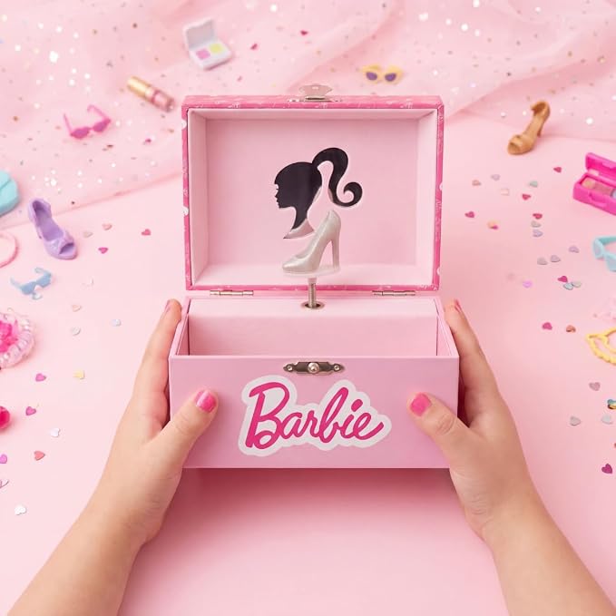 Barbie Storage Organizer for Accessories Musical Jewelry Box with Spinning Figurine, Barbie Toys for Girls Ages 3-5