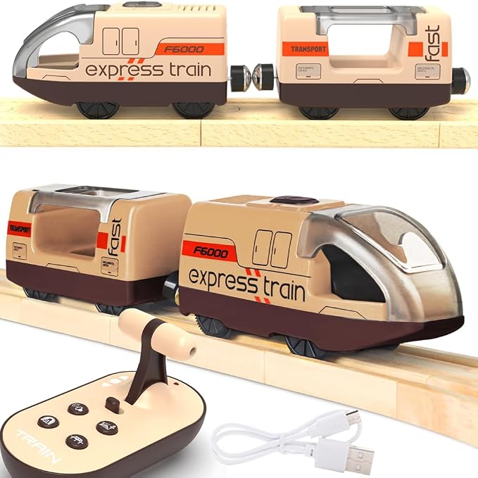 TOPLIVING Track Accessories Remote Control Train, Battery Operated Locomotive Train for Wooden Track, Motorized Train (Magnetic Connection) Compatible with Thomas, Brio, Chuggington