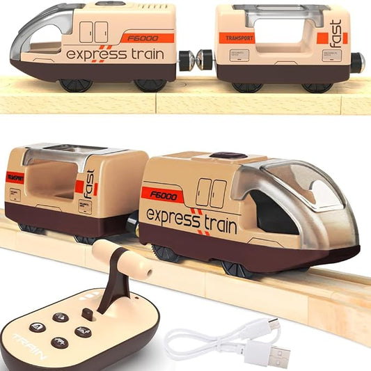 TOPLIVING Track Accessories Remote Control Train, Battery Operated Locomotive Train for Wooden Track, Motorized Train (Magnetic Connection) Compatible with Thomas, Brio, Chuggington