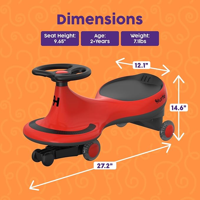 Hurtle Swing Ride On Car, Wiggle Car Toy for Kids, No Pedals, Batteries or Gears, Safe Toddler Ride On Toy with Twist & Go Motion, for Indoor & Outdoor Use, Suitable for Kids Above 2 Years, Red