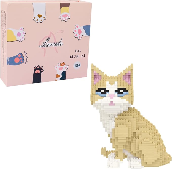 Larcele Cat Micro Building Blocks Animal Set, DIY Mini 3D Building Toy Bricks Kit,924 Pieces KLJM-05 (Golden Shorthair)