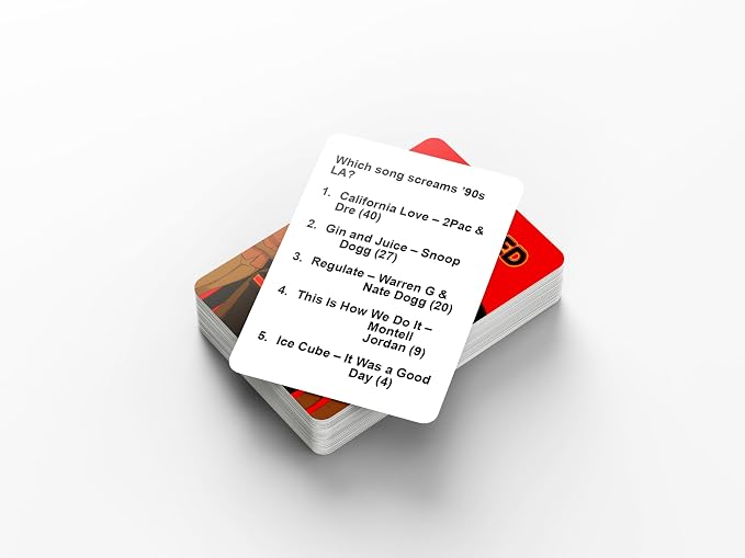 HoodFued Music Edition – Black Culture Hip Hop and RNB Soul Trivia Deck for Game Night, 76 Survey Questions, 2-Team Feud-Style Play, Portable Party Fun for Cookouts & Dorms