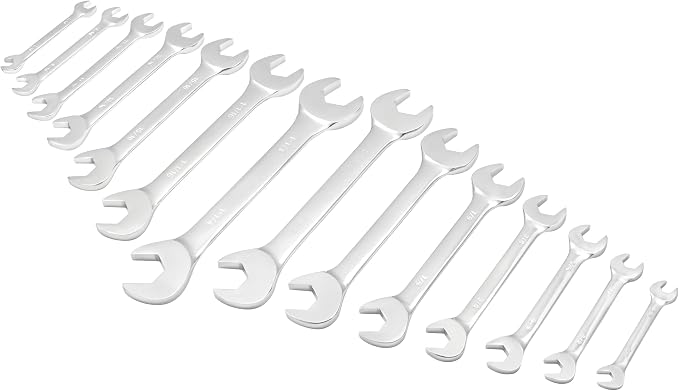 Titan 17283 14-Piece SAE Angle Head Open End Wrench Set, Sizes from 3/8" to 1-1/4", V-Groove Design, Chrome Vanadium Steel Construction