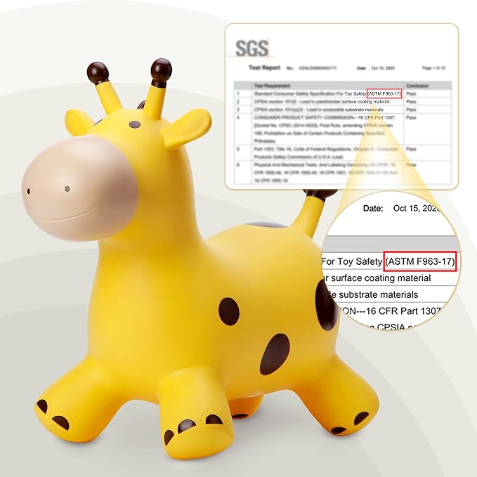 Giraffe Bouncy Animal Hopper for Toddlers, Inflatable Bouncing Hopper Toys, Outdoor Indoor Ride on Horse Bouncer Hopping Toys, Birthday Gifts for Boys Girls 18 Months 2 3 4 5 6 Years Old